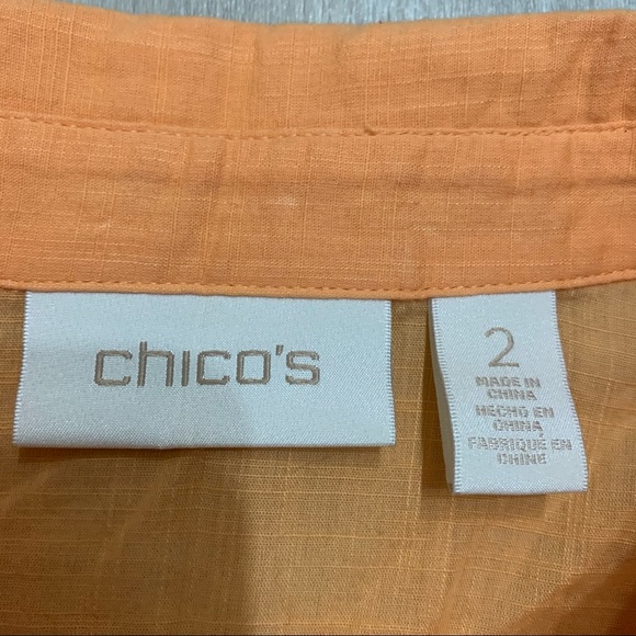 Chico’s Orange Peach Split Back Shirt Sz 2 L - Picture 6 of 8